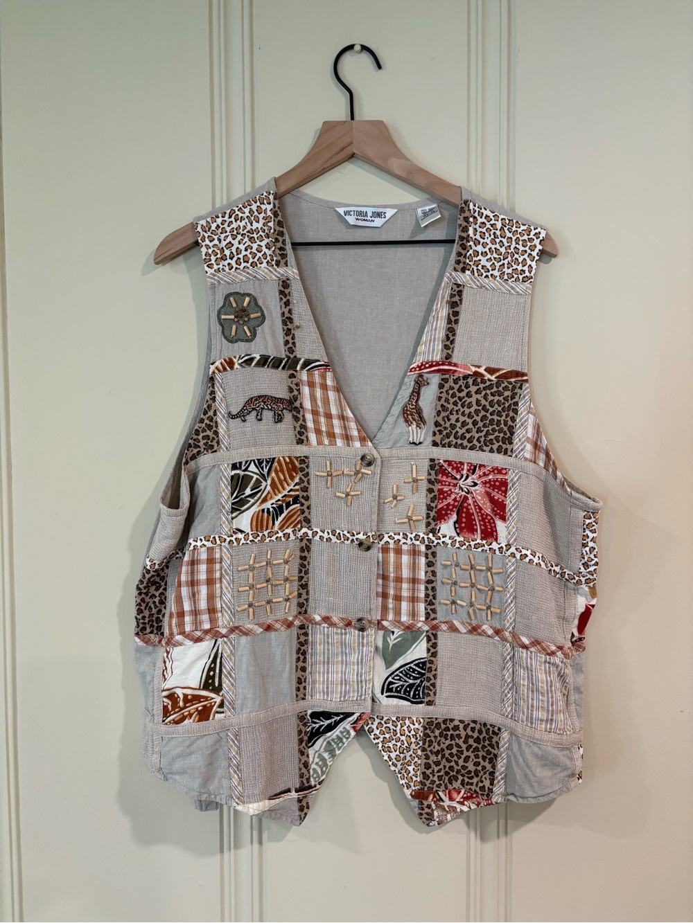 Beige Patchwork Safari Embellished Vest